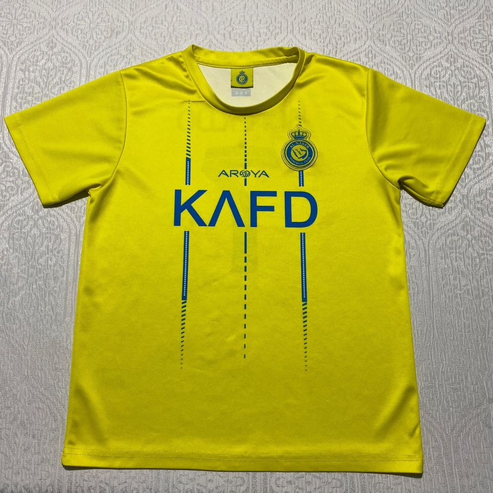 Cristiano Ronaldo Al Nassr Jersey Kids Soccer Shirt Size 28 KAFD #7 Yellow - Picture 4 of 7